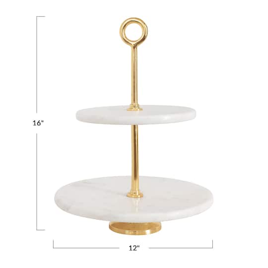 Hello Honey® White Marble & Metal 2-Tier Tray
